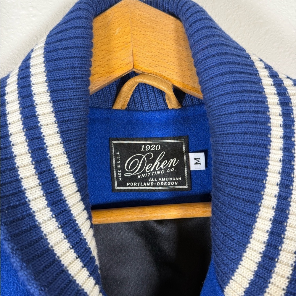 Dehen 1920 Blue And Brown Varsity Jacket Wool And Leather Medium $695 Retail - Picture 5 of 11